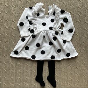 EUC Carter’s Baby Girl Sweater Dress Outfit, Black & White Polka Dot, 12 Months